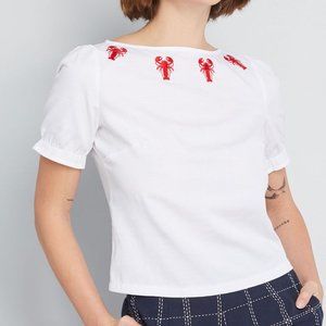 ModCloth Banned Lobster Embroidered Blouse 2XL